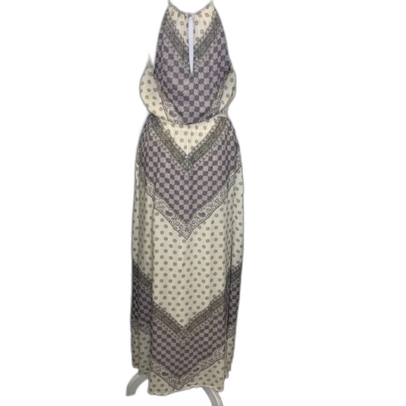 Lucky Brand Womens Halter Maxi Geometric Dress Boho Cottagecore - Picture 3 of 15